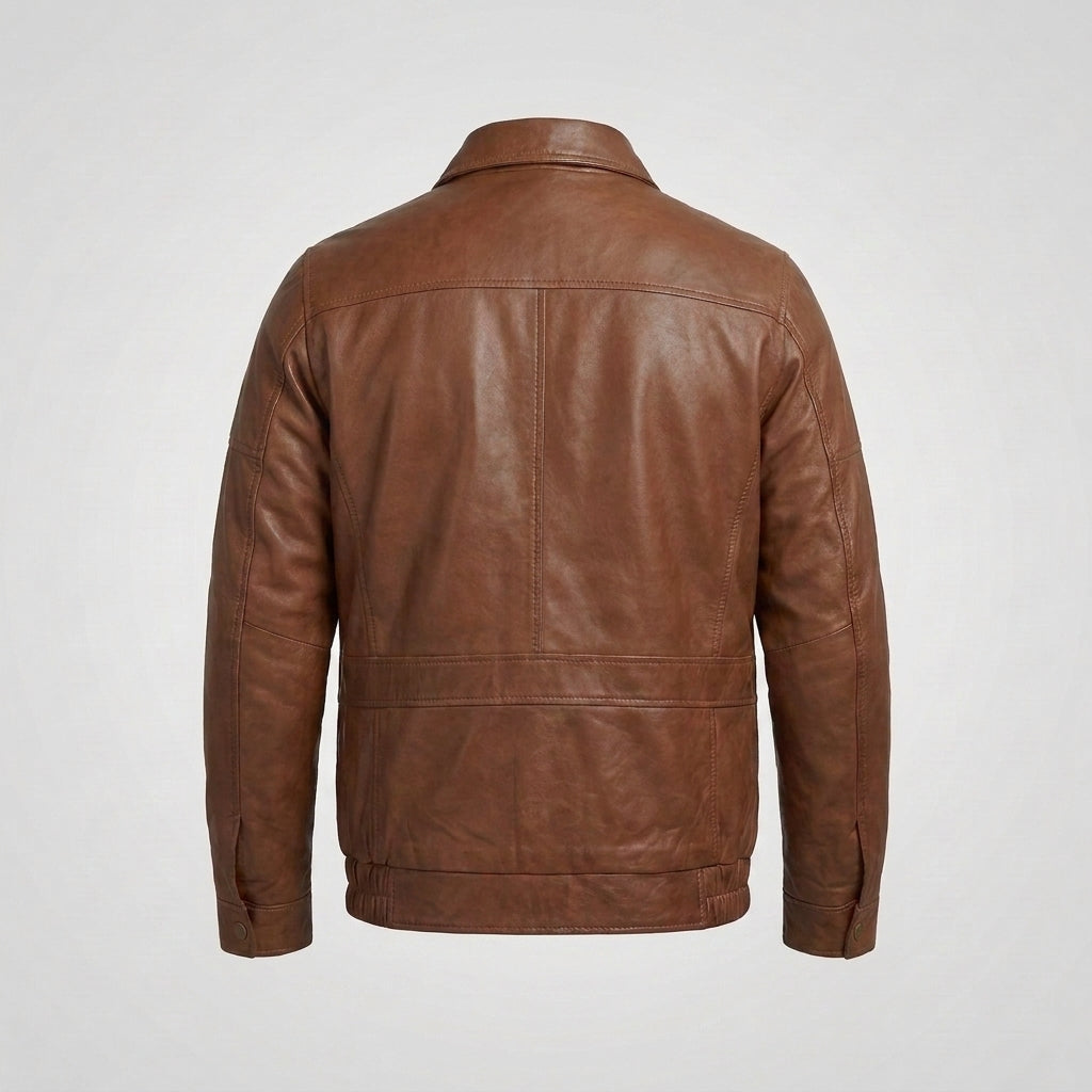 Men's Brown Genuine Leather Bomber Jacket