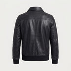 Men's Military Leather Bomber Jacket with Spread Collar & Ribbed Cuffs
