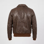 Men's Brown Lightweight Leather Flight Bomber Jacket with Ribbed Waistband