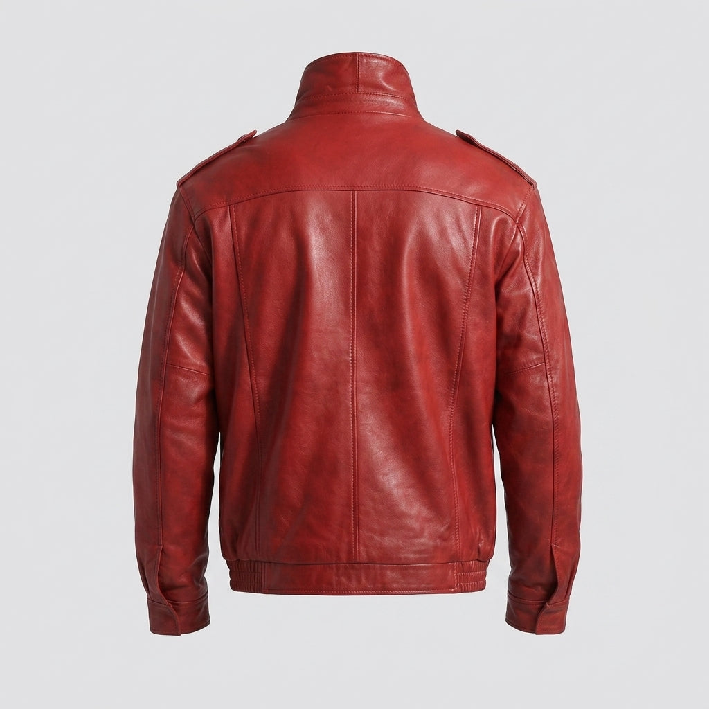 Men's Red Real Leather Bomber Jacket – Premium Fashion Style