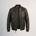 Men's Brown Distressed Leather Bomber Jacket