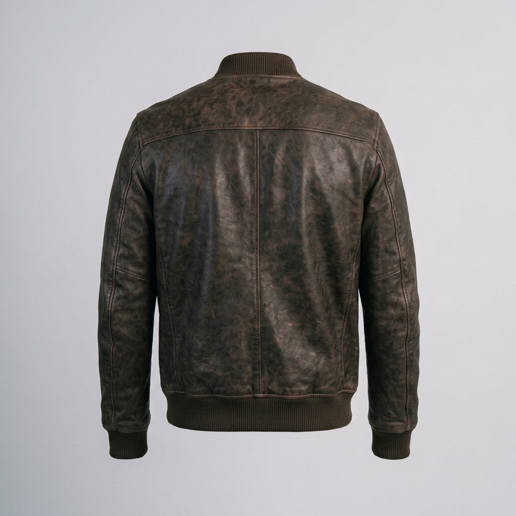 Men's Brown Distressed Leather Bomber Jacket