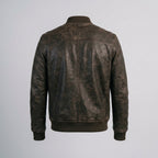 Men's Brown Distressed Leather Bomber Jacket