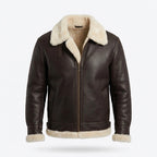 Men's Brown Sheepskin Flight Jacket with Cream Shearling Lining