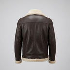 Men's Brown Sheepskin Flight Jacket with Cream Shearling Lining