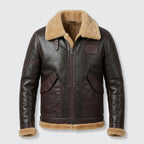 Men's Dark Brown Leather Flight Jacket with Tan Shearling Collar
