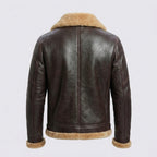 Men's Dark Brown Leather Flight Jacket with Tan Shearling Collar
