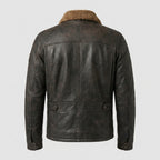 Men's Black Leather Flight Jacket Collar & Pockets
