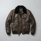 Men's Distressed Brown Leather Flight Jacket with Detachable Fur Collar