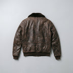Men's Distressed Brown Leather Flight Jacket with Detachable Fur Collar