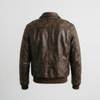 Men's Distressed Brown Leather Flight Jacket with Detachable Fur Collar