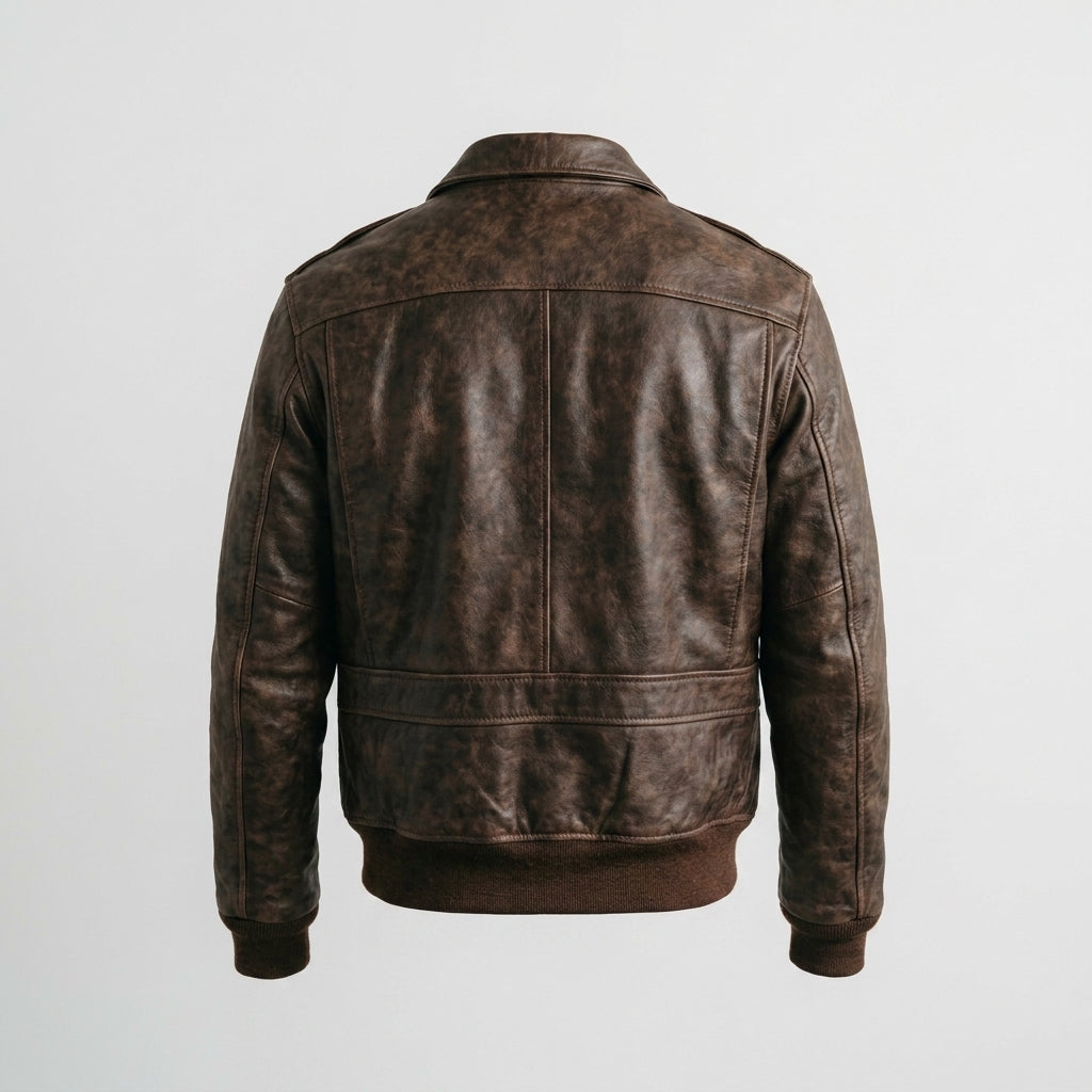 Men's Distressed Brown Leather Flight Jacket with Detachable Fur Collar