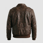 Men's Brown Leather Flight Jacket with Shearling Collar & Patches