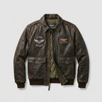 Men's Distressed Brown Leather Bomber Flight Jacket – Vintage Aviator Style