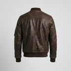 Men's Dark Brown Leather V Bomber Jacket – Classic Ribbed Aviator Style