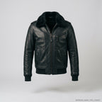 Men's Black Leather V Bomber Jacket – Shearling Collar Aviator Style