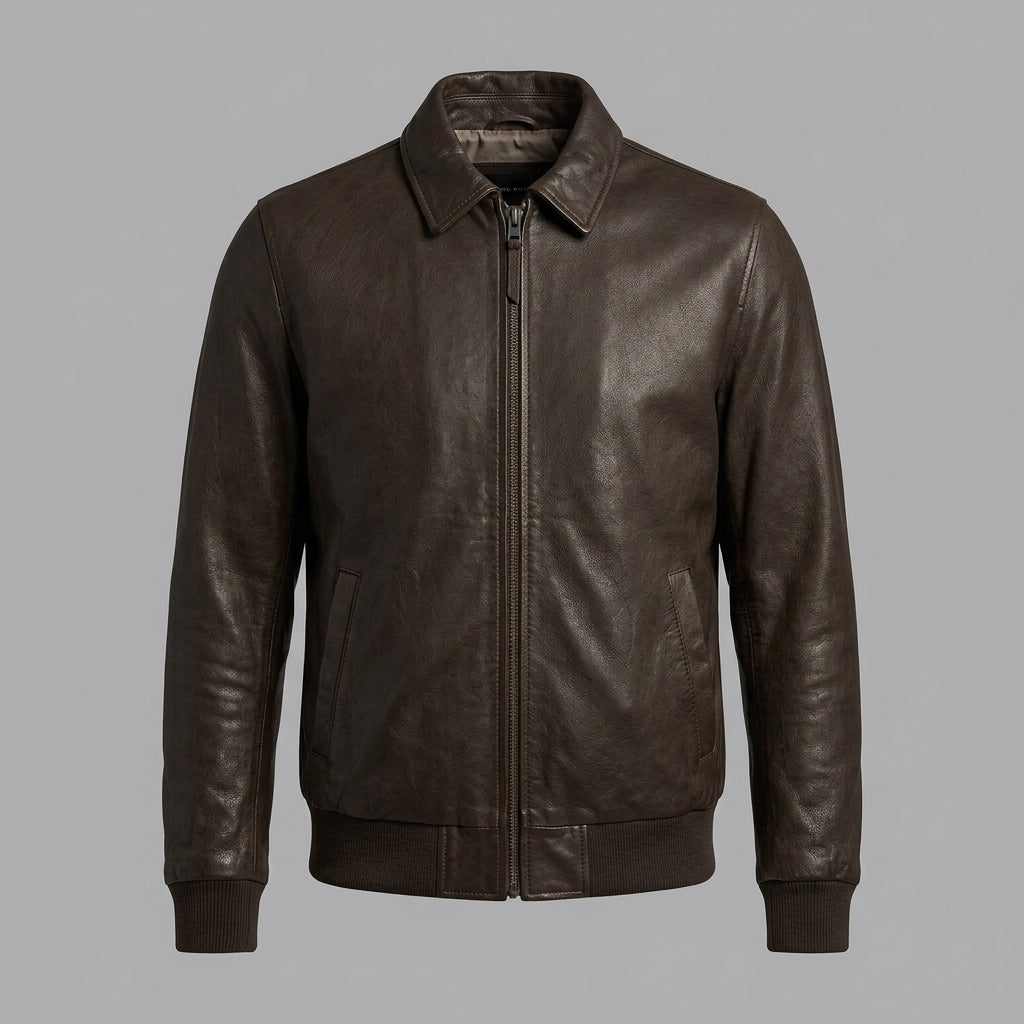 Men's Dark Brown Leather Bomber Jacket – Classic Heritage Flight Style