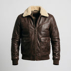Men's Dark Brown Leather Flight V Bomber Jacket