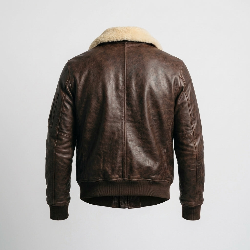 Men's Dark Brown Leather Flight V Bomber Jacket