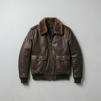 Men's Brown Leather V Bomber Jacket – Shearling Collar Flight Style