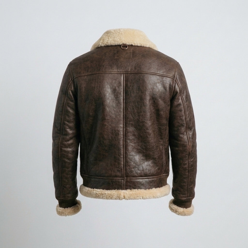 Men's B-V Brown Shearling Leather Bomber Jacket