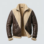 Men's B-V Brown Shearling Leather Bomber Jacket
