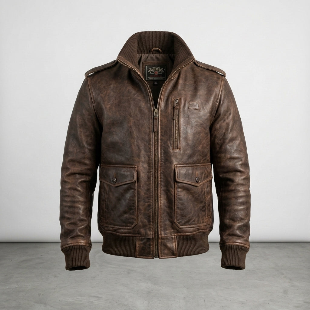 Men's Distressed Brown A-2 Leather Flight Jacket