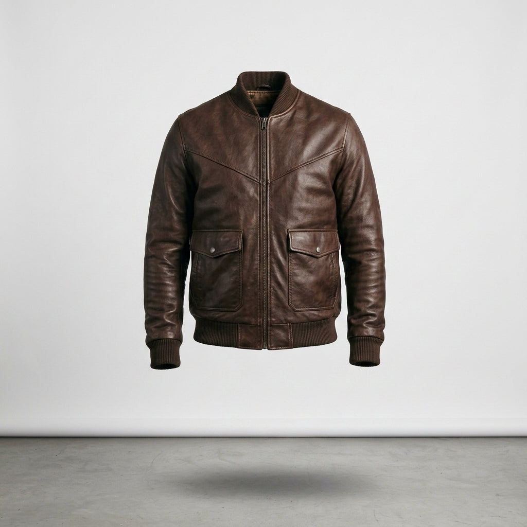 Men's Rich Brown V Leather Flight Jacket – Classic Aviator Bomber Style