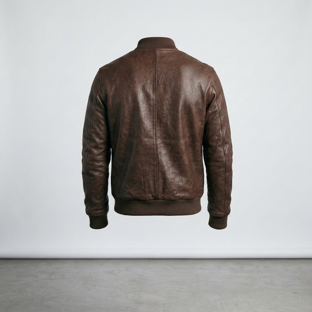 Men's Rich Brown V Leather Flight Jacket – Classic Aviator Bomber Style