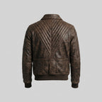 Men's Distressed V Brown Leather Bomber Jacket