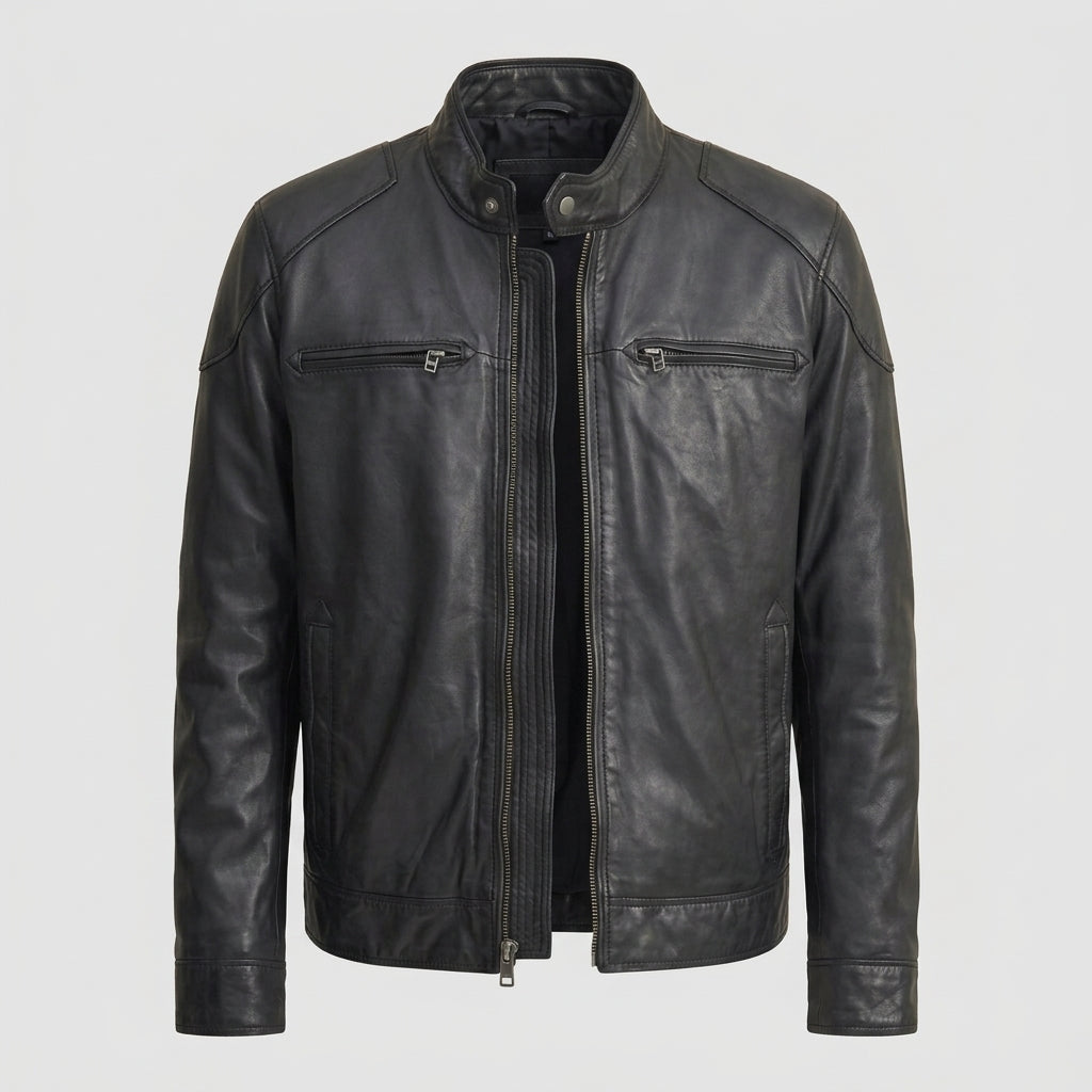 Men's Classic Black Leather Biker Jacket – Premium Motorcycle Rider Jacket