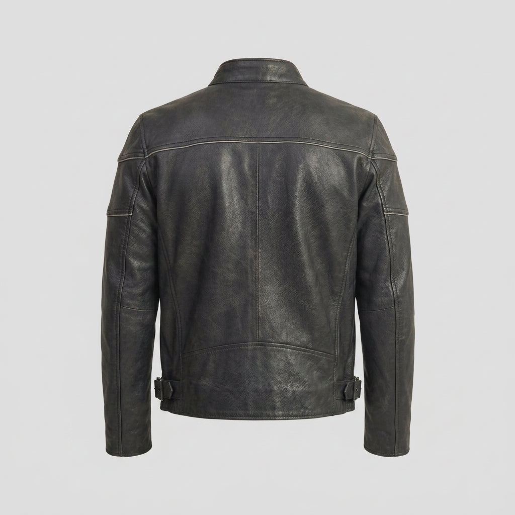 Men's Asymmetrical Zip Black Leather Moto Jacket