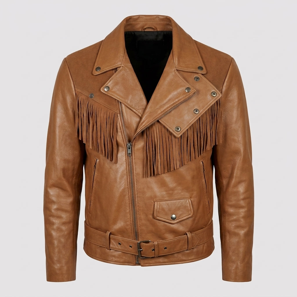 Men's Vintage Brown Leather Biker Jacket – Retro Motorcycle Jacket