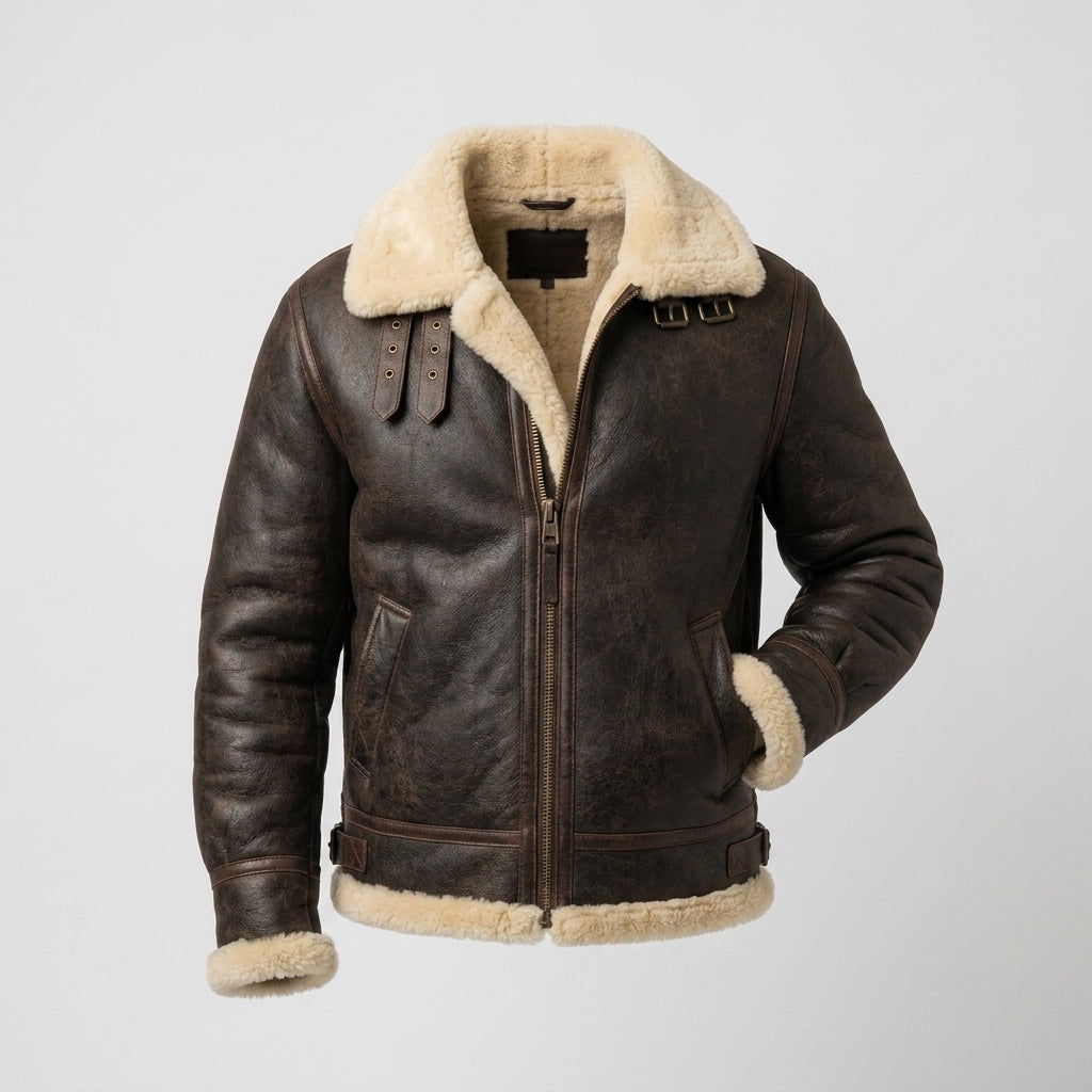 Men's Genuine Sheepskin Leather Jacket – Premium Shearling Winter Coat