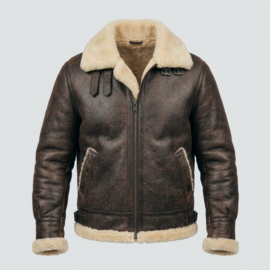 Men's Shearling Leather Jacket – Genuine Sheepskin Aviator Bomber