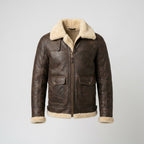 Men's Brown Sheepskin Leather Jacket Classic Shearling Flight Jacket