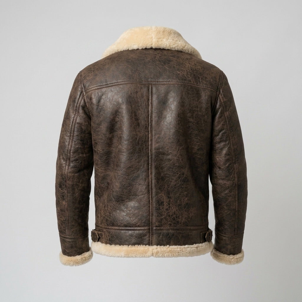 Men's Brown Sheepskin Leather Jacket Classic Shearling Flight Jacket