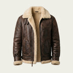 Men's Brown Sheepskin Leather Jacket Luxury Shearling Bomber Coat