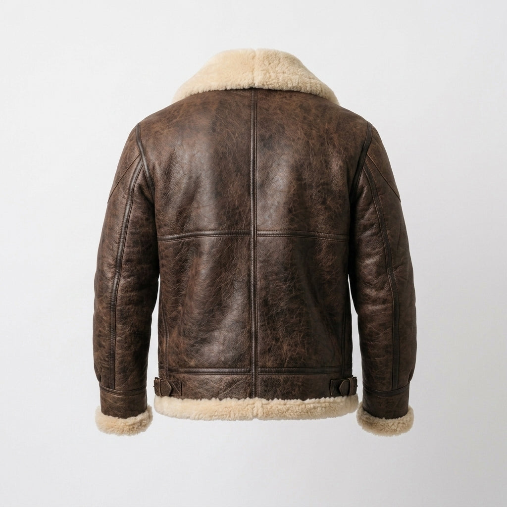 Men's Brown Sheepskin Leather Jacket Luxury Shearling Bomber Coat