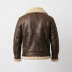 Men's Brown Sheepskin Leather Jacket Luxury Shearling Bomber Coat