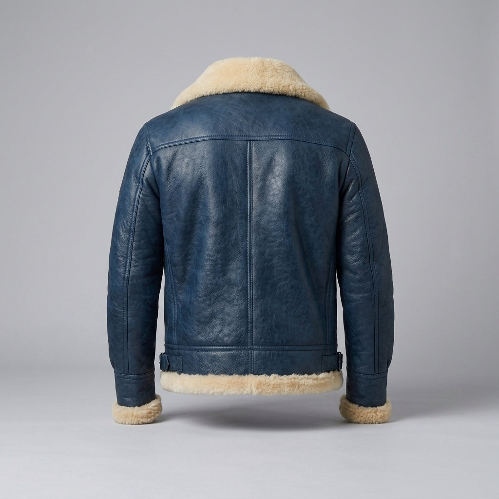 Men's Sheepskin Bomber Jacket Genuine Leather Shearling Pilot Coat