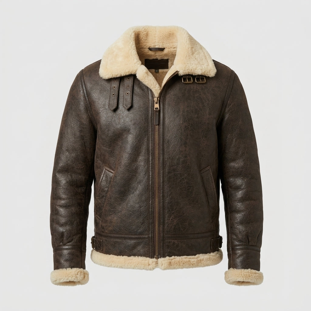 Men's Aviator Sheepskin Leather Jacket Premium Winter Flight Jacket