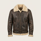 Men's Vintage Sheepskin Leather Jacket Classic Shearling Motorcycle Coat