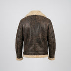 Men's Vintage Sheepskin Leather Jacket Classic Shearling Motorcycle Coat