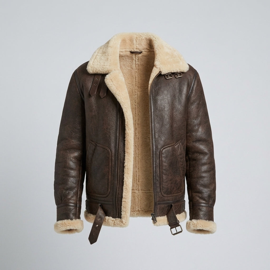 Men's Real Sheepskin Leather Aviator Jacket – Luxury Winter Bomber