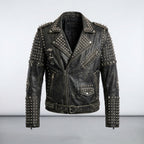 Men's Studded Leather Jacket – Genuine Leather Punk Biker Jacket