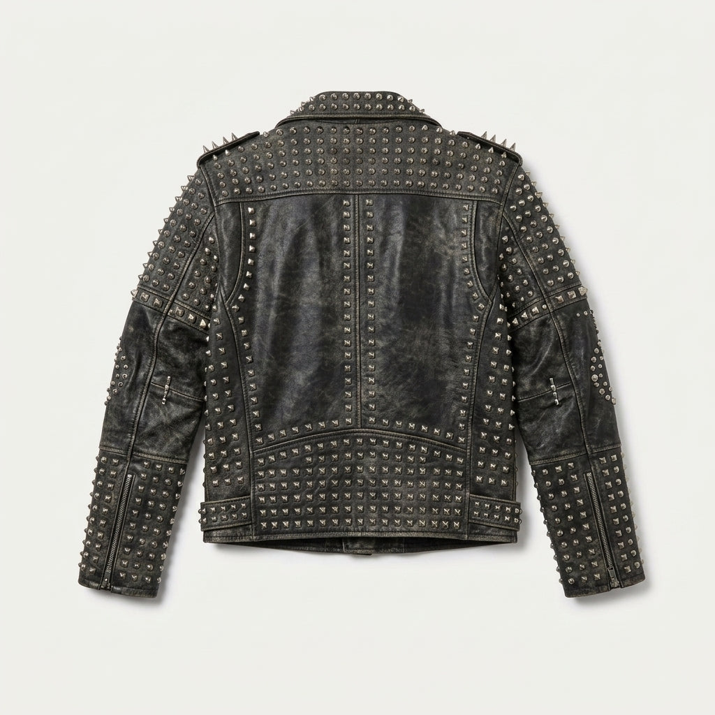 Men's Studded Leather Jacket – Genuine Leather Punk Biker Jacket