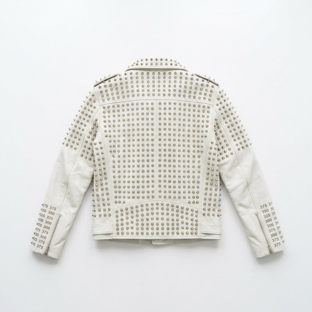 Men's White Studded Leather Jacket – Rock Punk Motorcycle Jacket