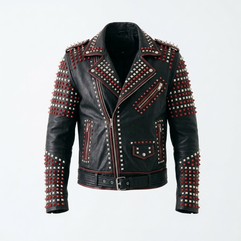 Men's Genuine Leather Studded Biker Jacket – Heavy Metal Moto Jacket