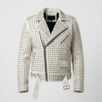 Men's Studded Motorcycle Leather Jacket Classic Punk Rider Coat